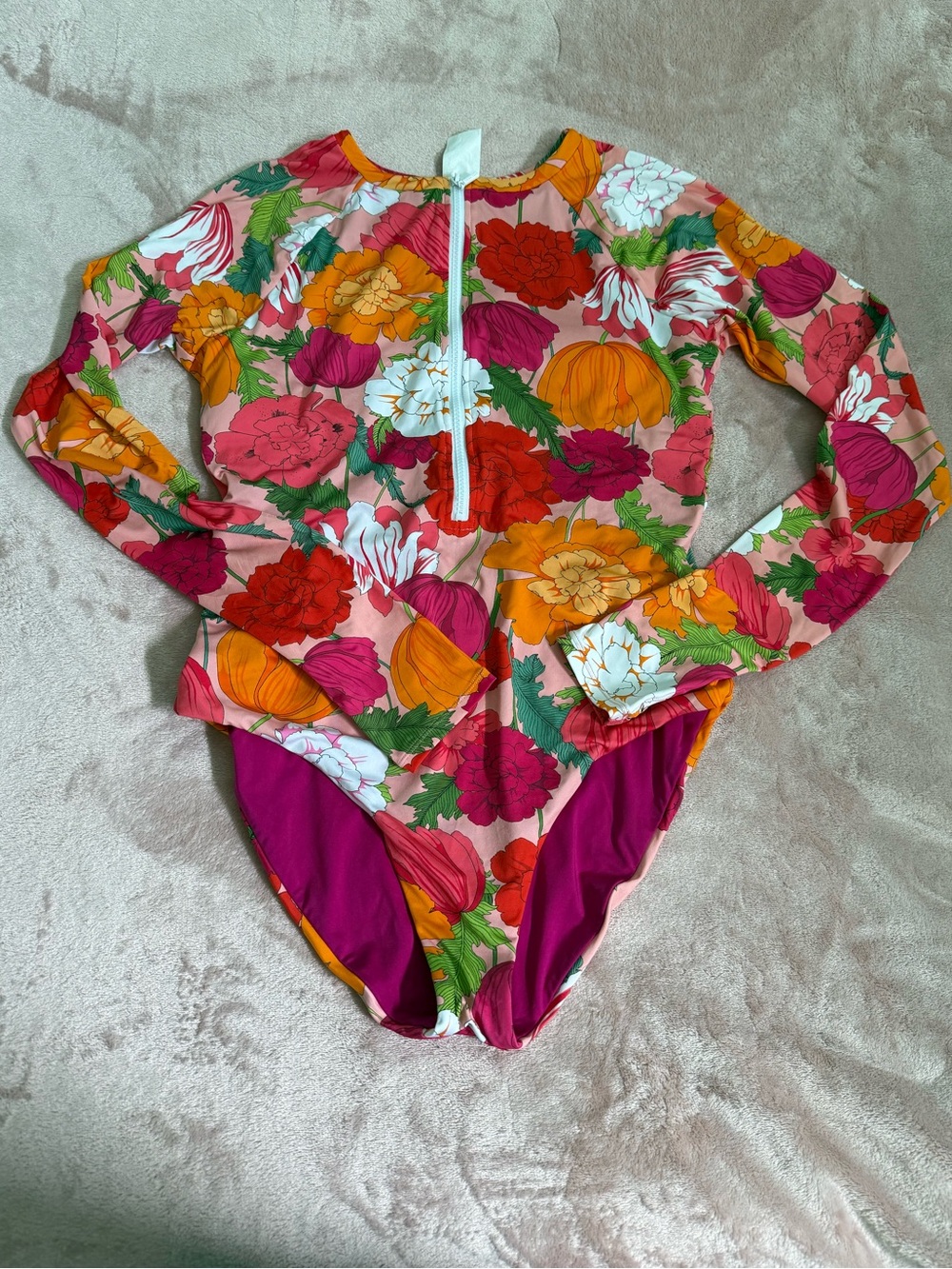 Trina Turk Women’s XL Long-Sleeve Floral One-Piece Swimsuit - Pink Multi